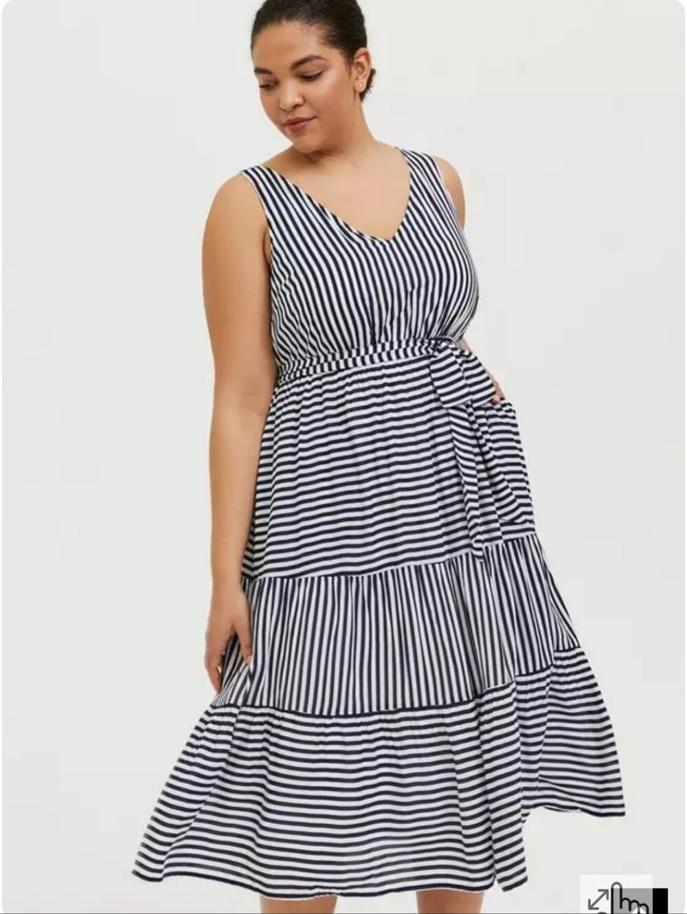 Torrid Navy & White Striped V-Neck Tiered Midi Dress Sz L Coastal Nautical